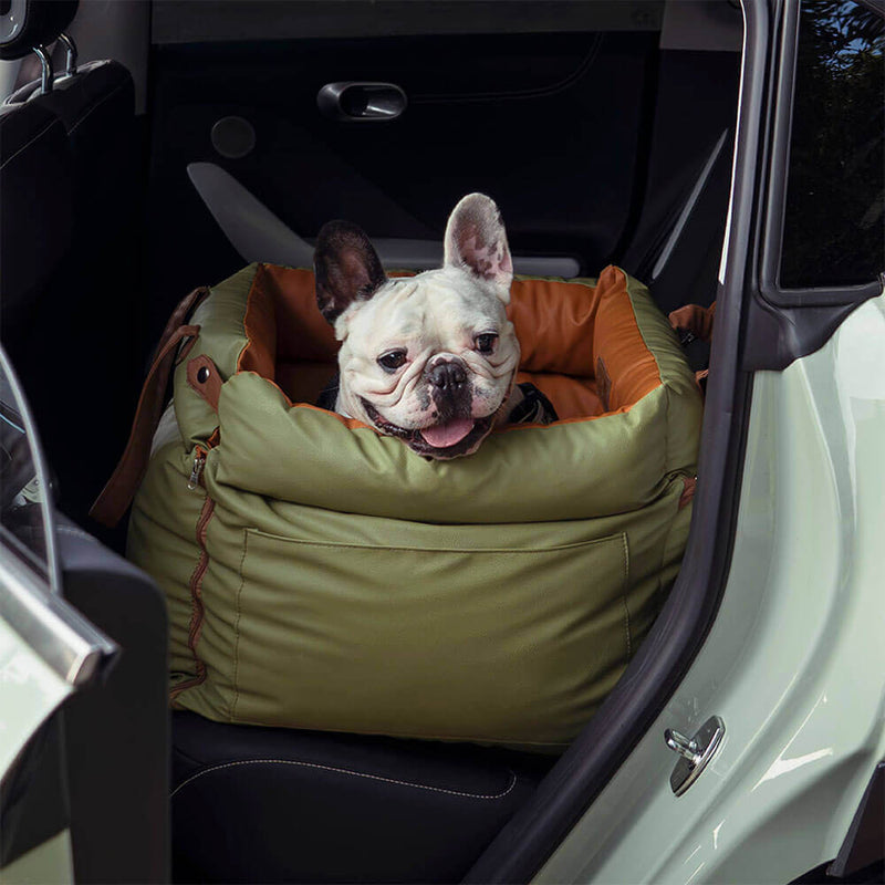 Deluxe Faux Leather Dog Car Seat Booster Bed