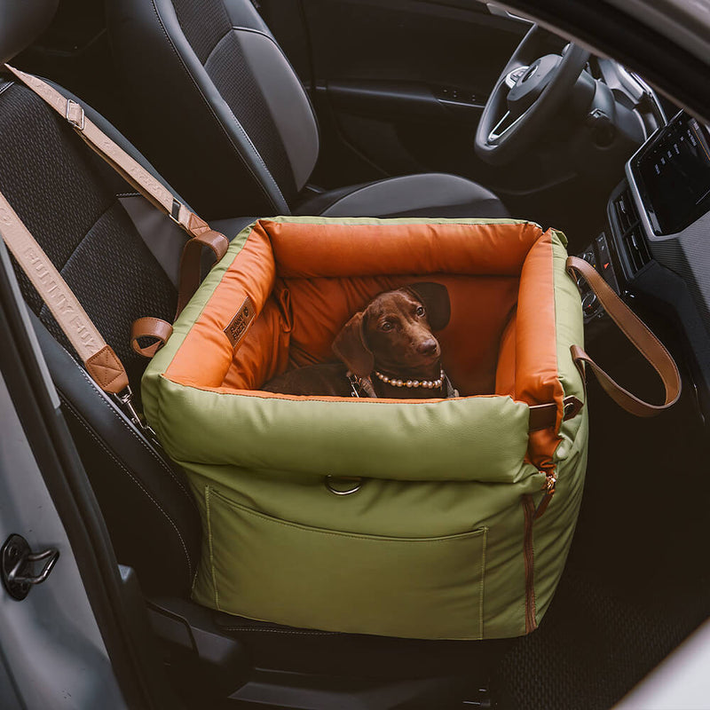 Deluxe Faux Leather Dog Car Seat Booster Bed