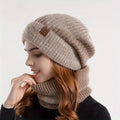 Winter Women's Two-Tone Hat with Velvet Bib Set