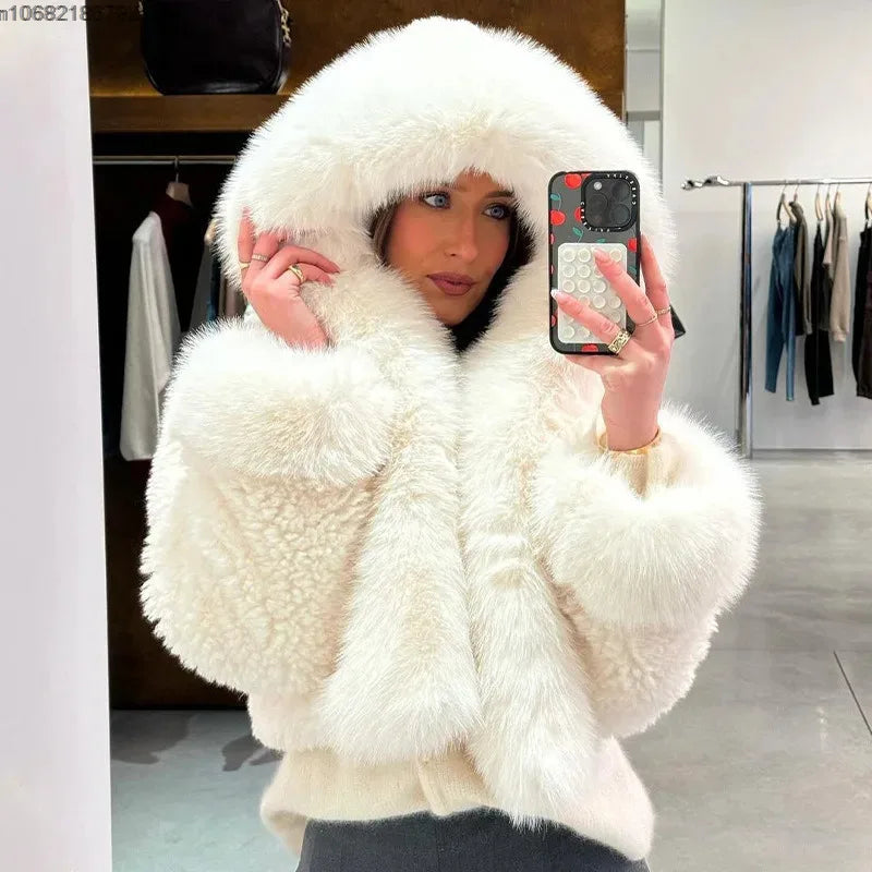 Trendy Autumn Winter Faux Fur Hooded Jacket