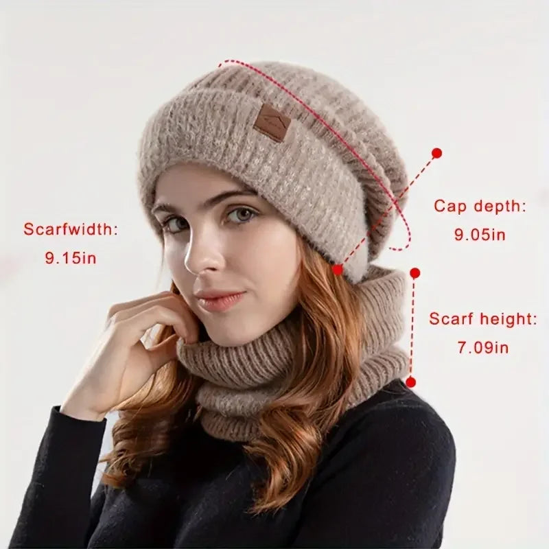 Winter Women's Two-Tone Hat with Velvet Bib Set