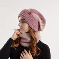 Winter Women's Two-Tone Hat with Velvet Bib Set