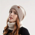 Winter Women's Two-Tone Hat with Velvet Bib Set