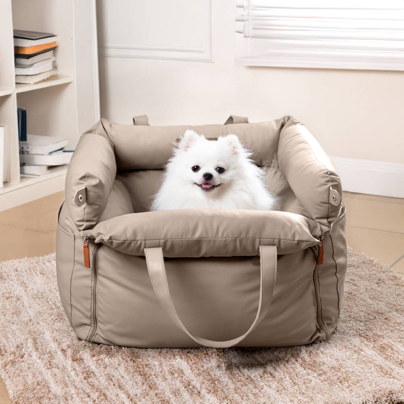 Deluxe Faux Leather Dog Car Seat Booster Bed